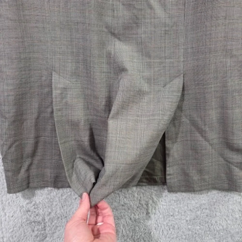 Banana Republic Gray Plaid Wool Blend Pencil Midi Skirt Women's 12 Lined Stretch